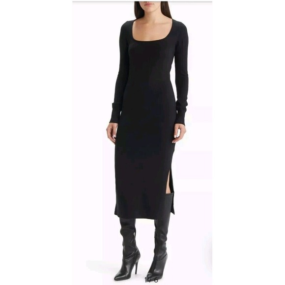 French Connection Dress Babysoft Square Neck Midi Side Slit - Maroon Size‎ XS - Picture 1 of 7
